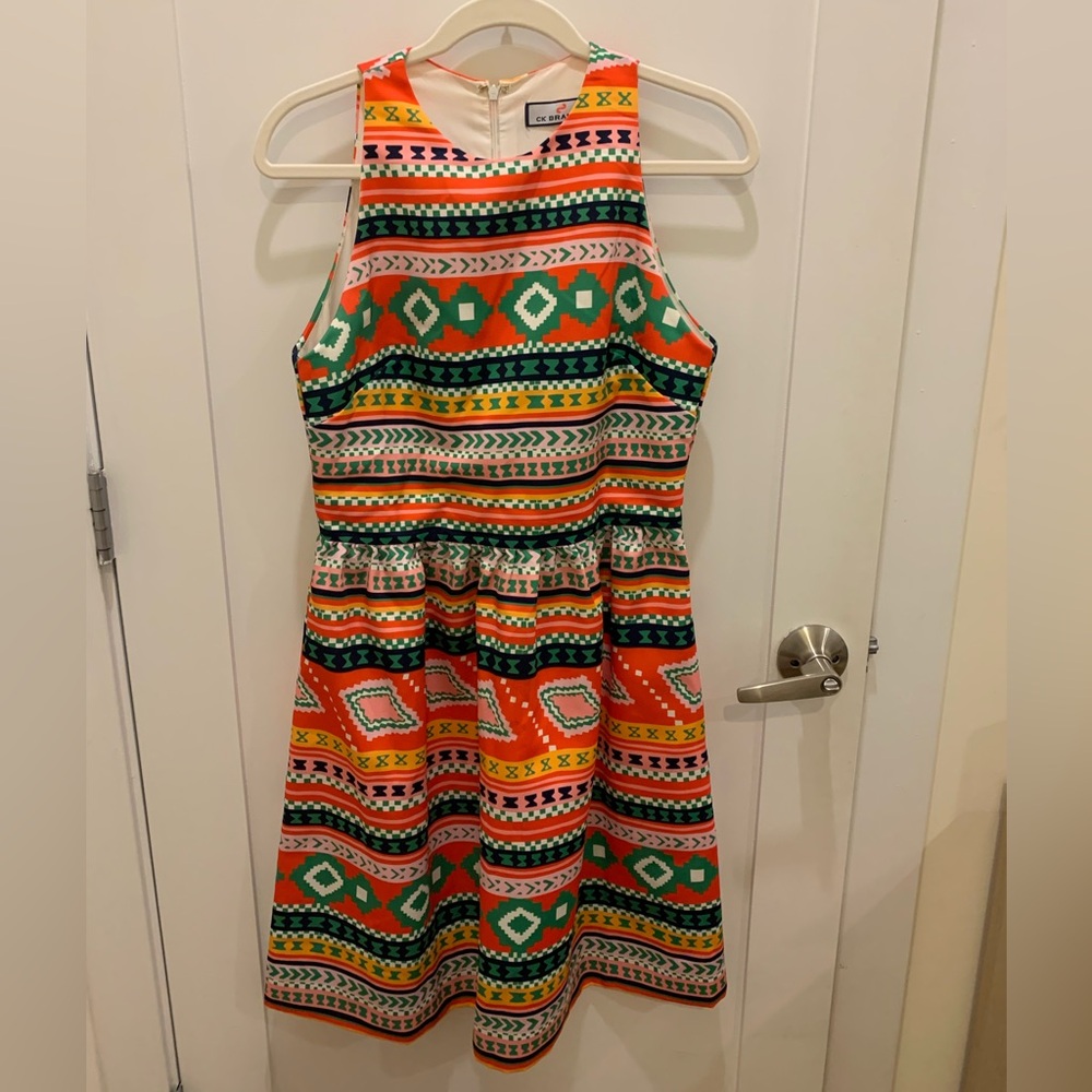 CK Bradley Print Mini Dress with Pockets, Size M